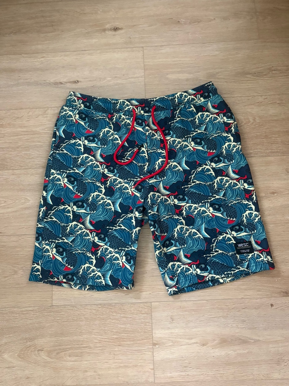 WESC Zack Koi Fish Wave Print Swim Trunks Size XXL